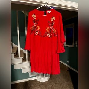 Umgee Size Medium SECRET TO HAPPINESS EMBROIDERED SHIFT DRESS IN RED